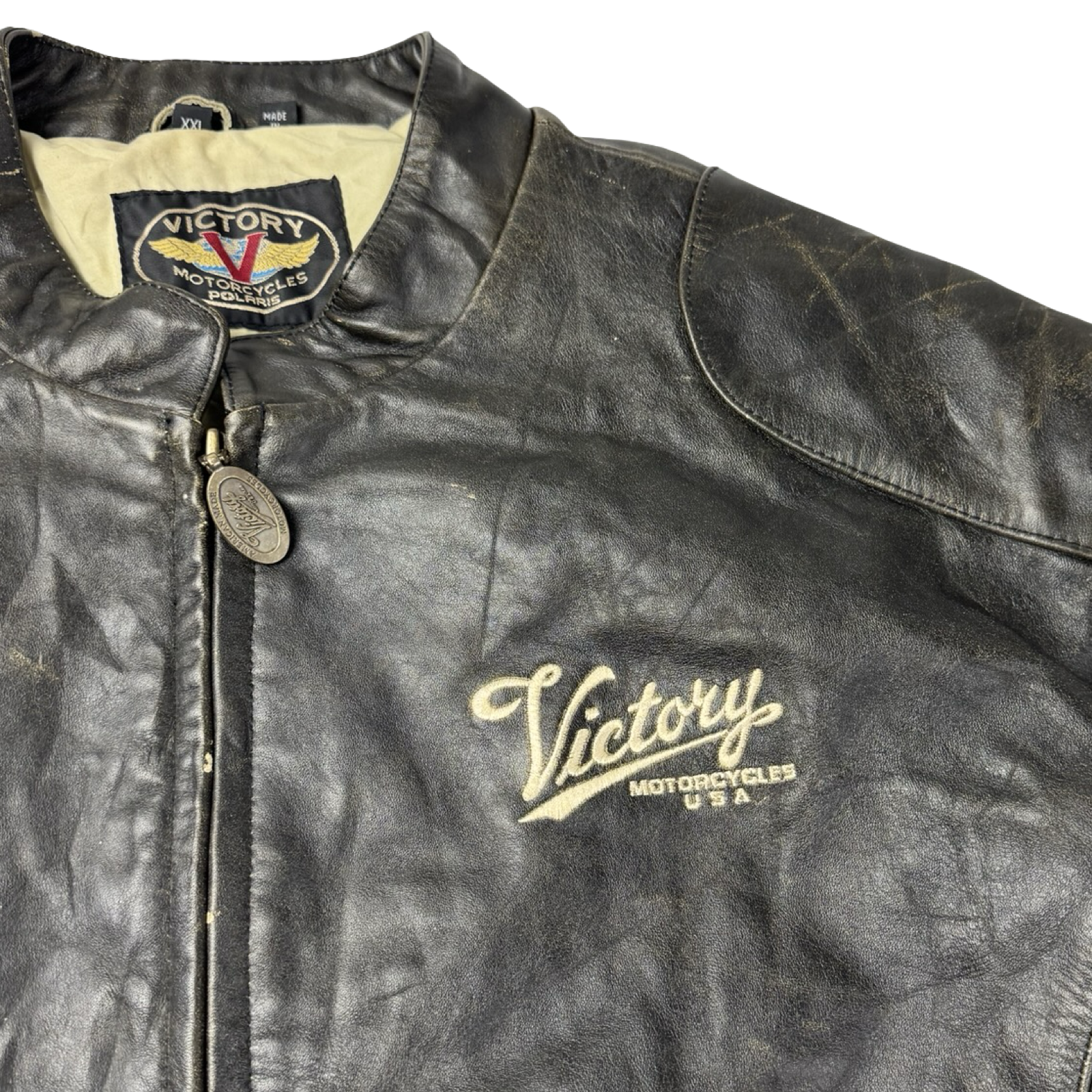 Vintage Victory Motorcyles Biker Leather Jacket Black