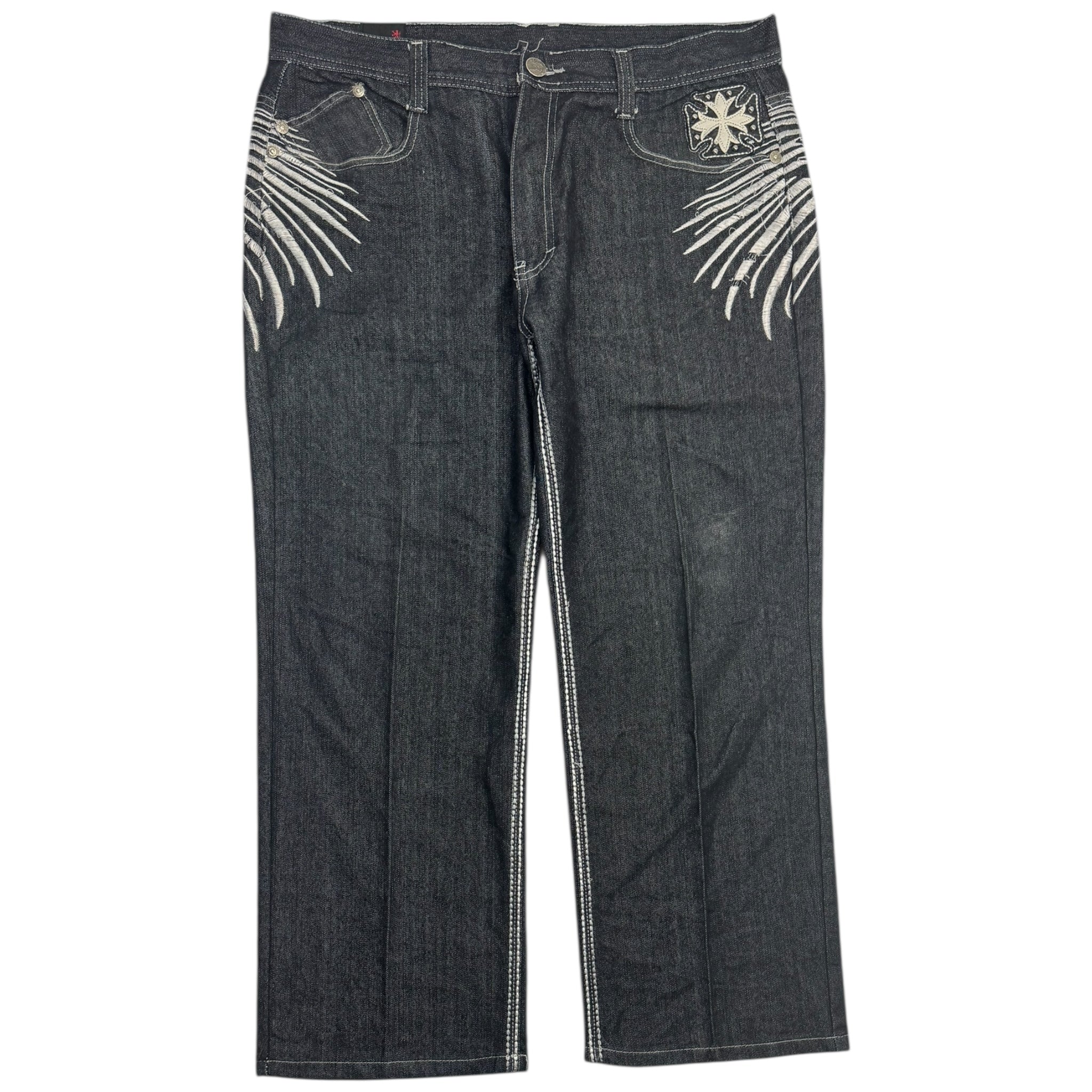 Y2K Imperious Embroidered Black Denim Bottoms