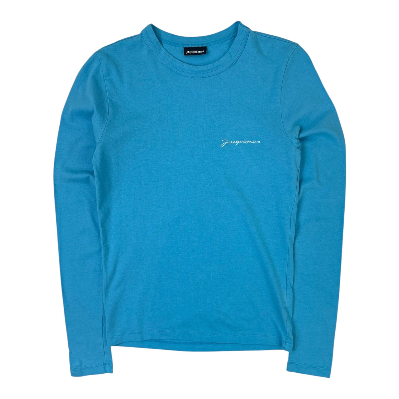 W) Jaquemus Script Logo Long Sleeve T-Shirt Blue
