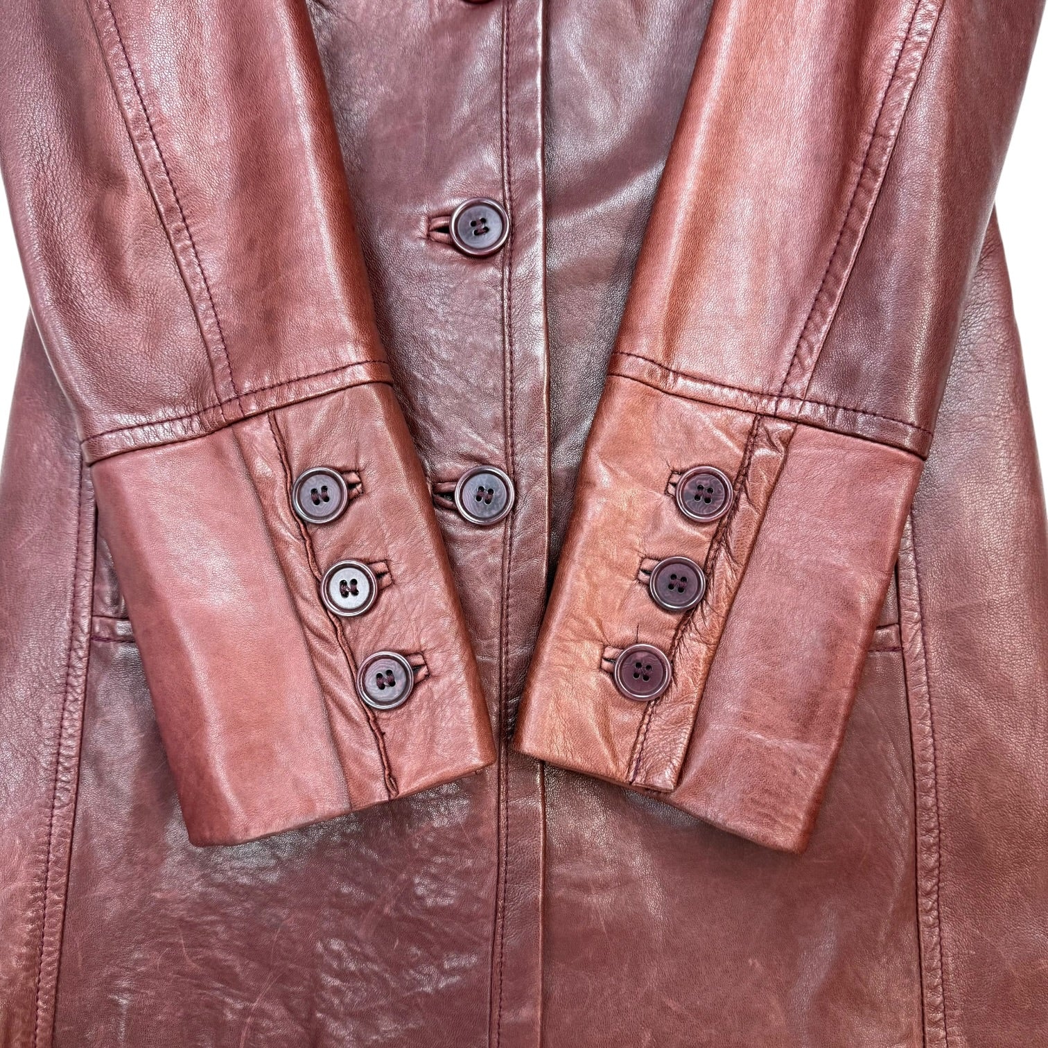 (W) Vintage Danier Leather Long Coat Dark Red