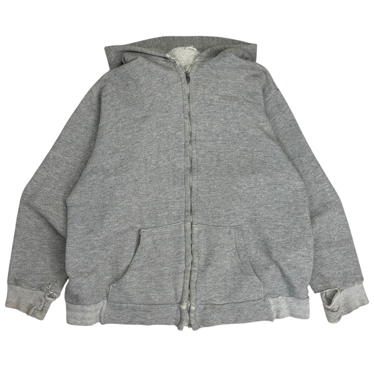 Vintage 70s Thrashed Zip Up Hoodie Heather Grey