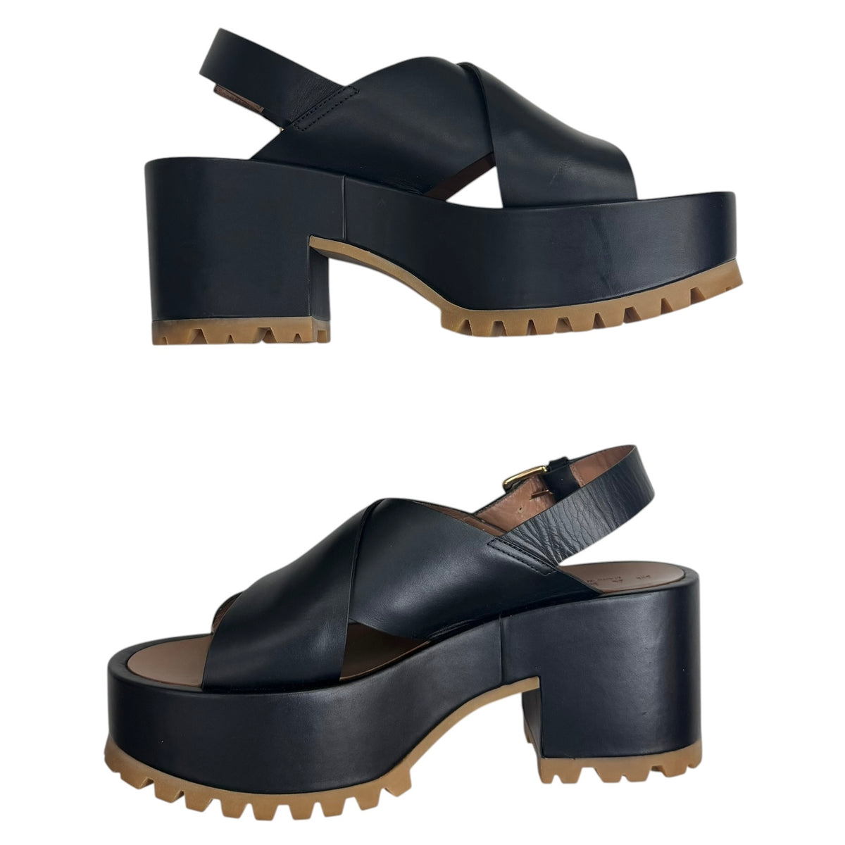 (W) Marni Platform Cross-Strap Sandal Black/Brown (Used)