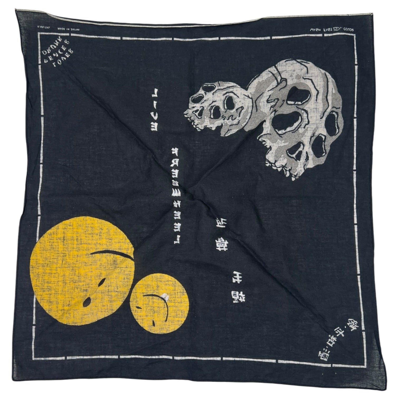 Kapital Fastcolor Selvedge Bandana “Rain Skull” Black