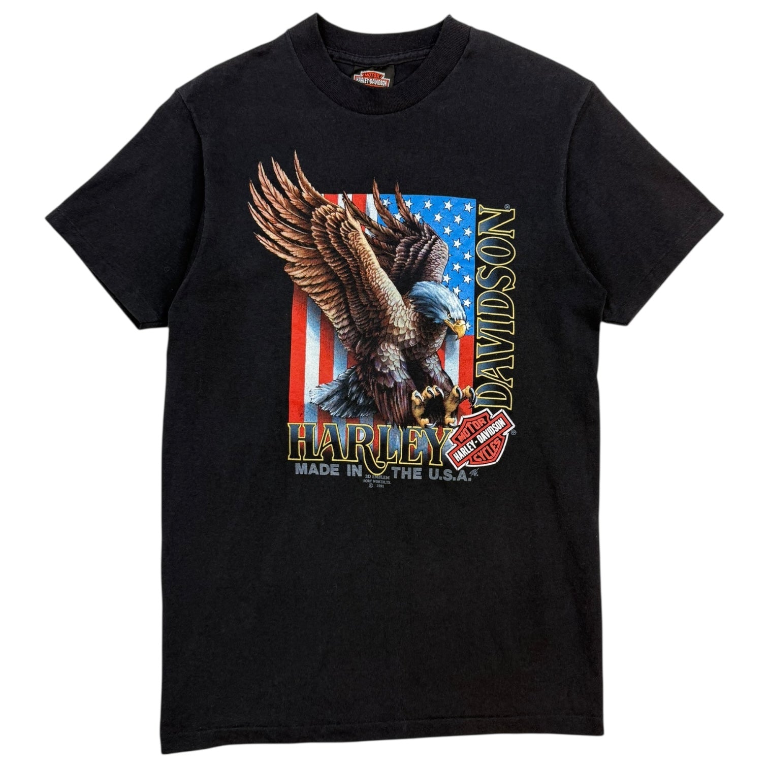 1991 Harley Davidson Eagle 3D Emblem Daytona Beach T-Shirt Black