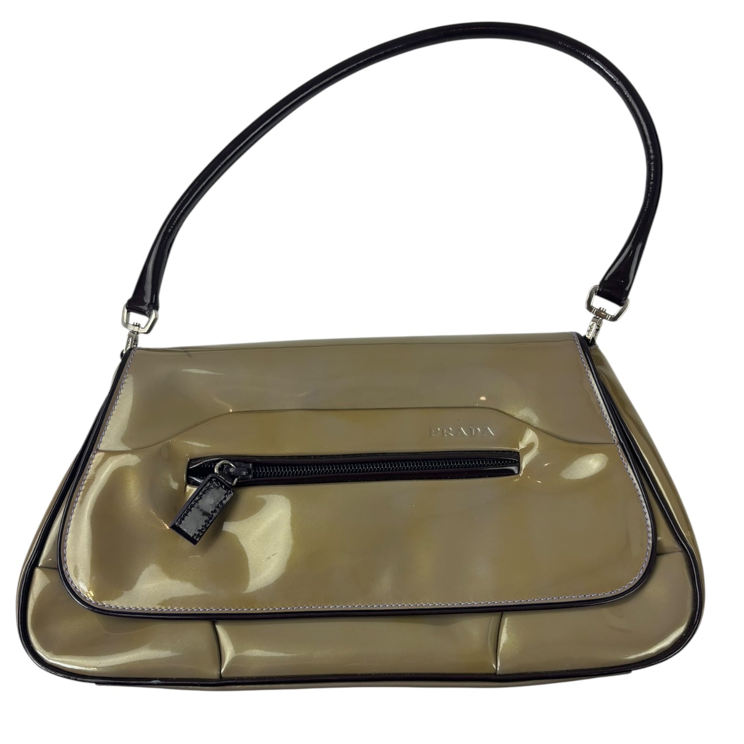 Prada Embossed Car Collection Shoulder Bag Olive/Brown