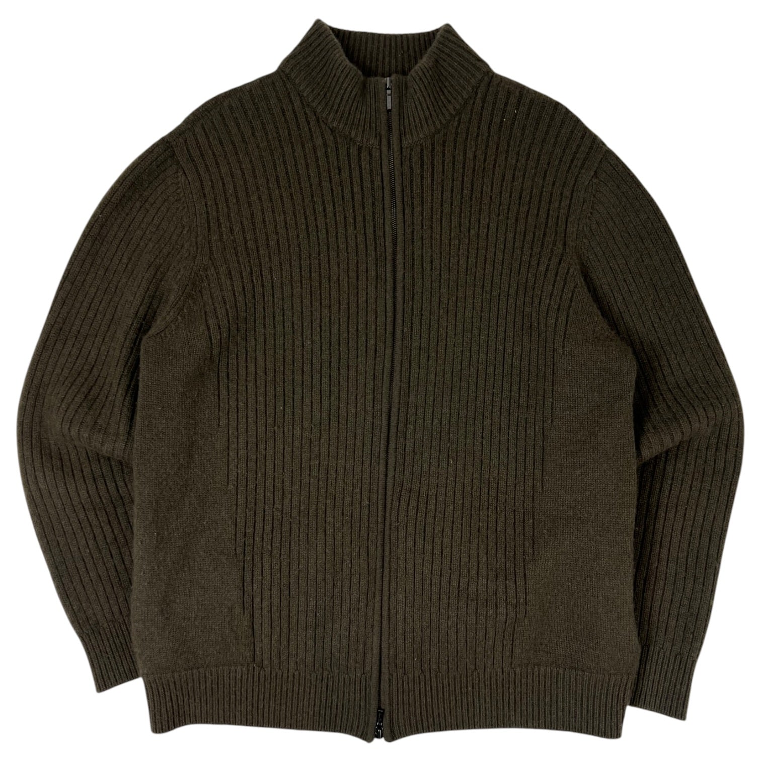 Loro Piana Ribbed Full-Zip Sweater Olive Green