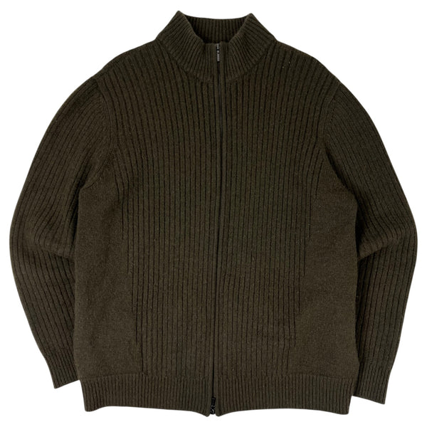 Loro Piana Ribbed Full-Zip Sweater Olive Green