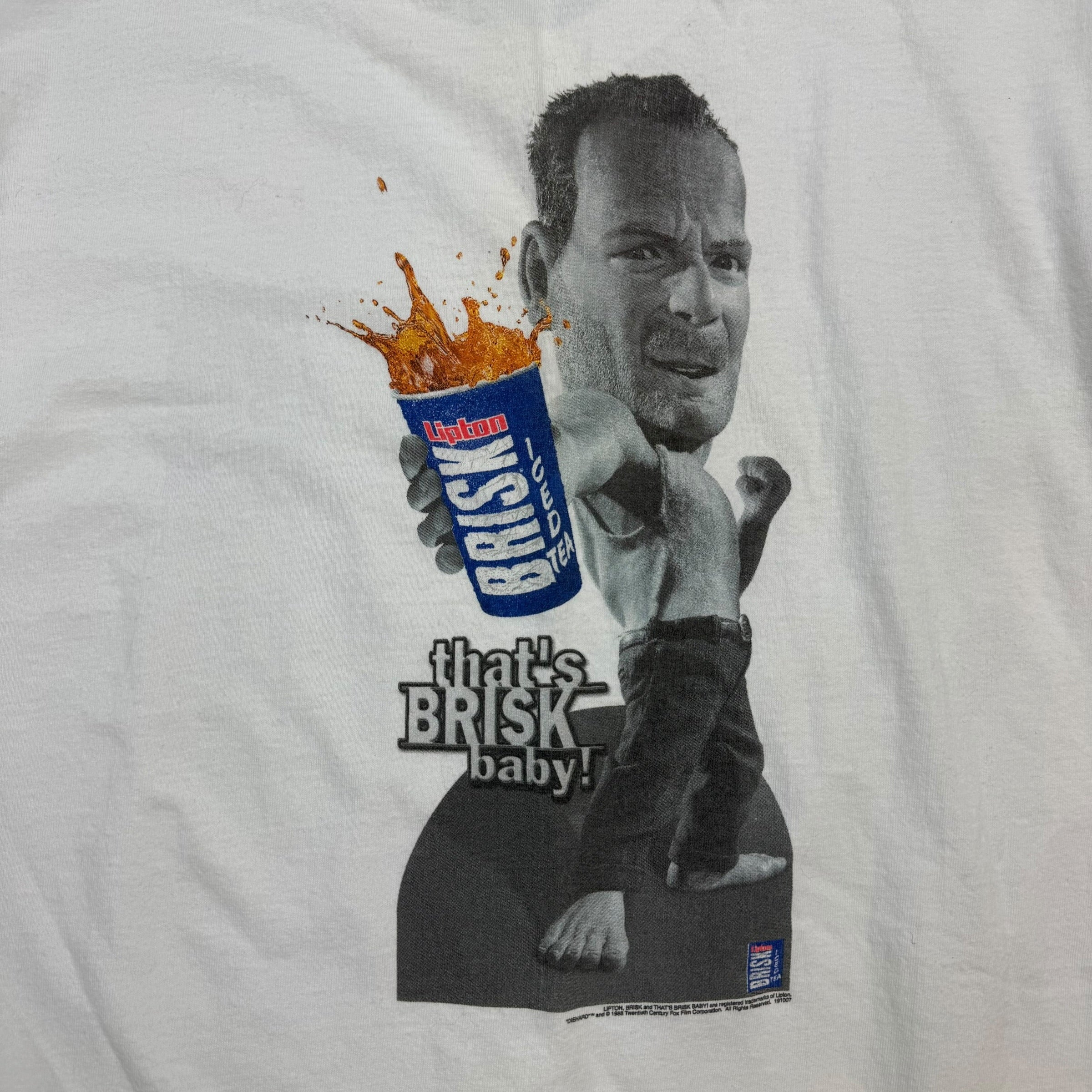 1990s Lipton Brisk Iced Tea Bruce Willis ‘That’s Brisk Baby!’ Tee White