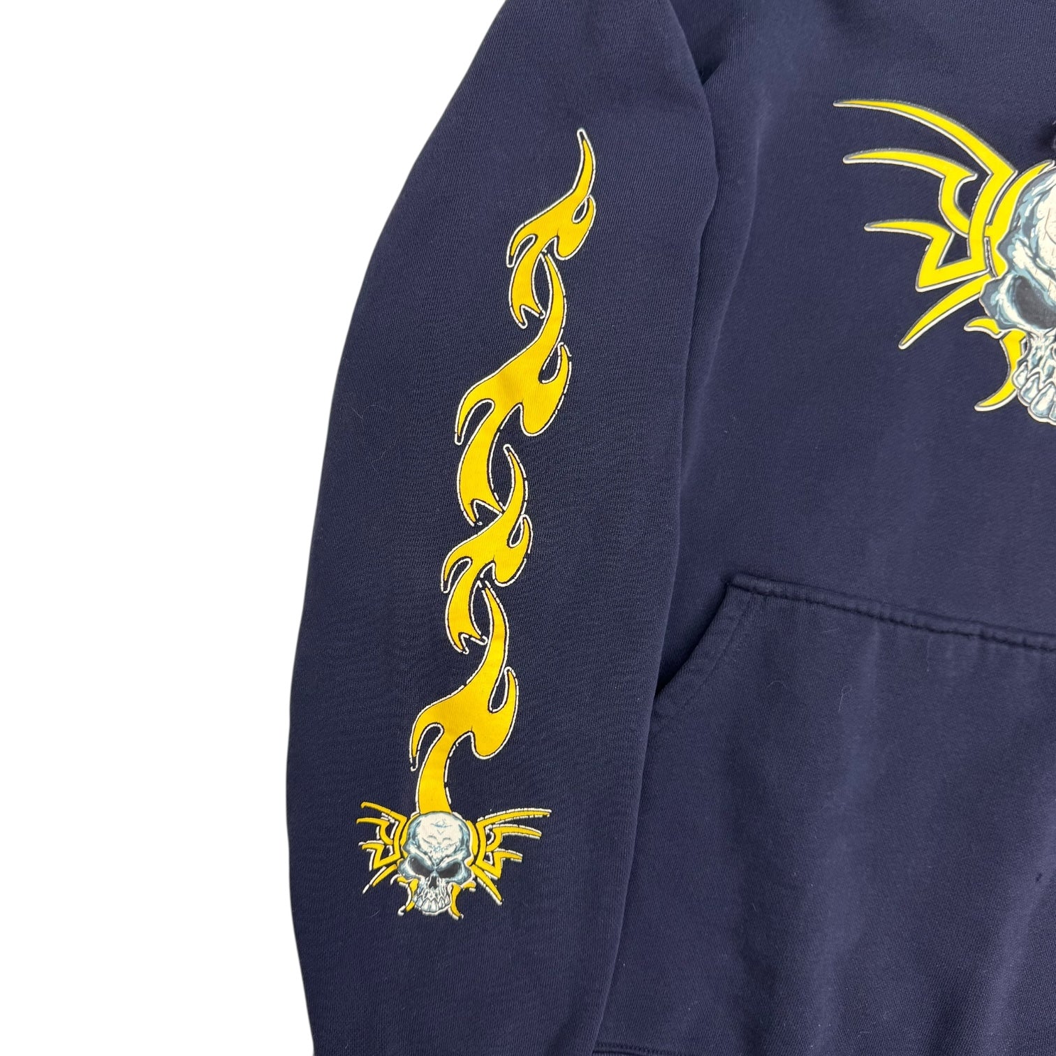 Vintage Brody Skull On Fire Hoodie Navy Blue