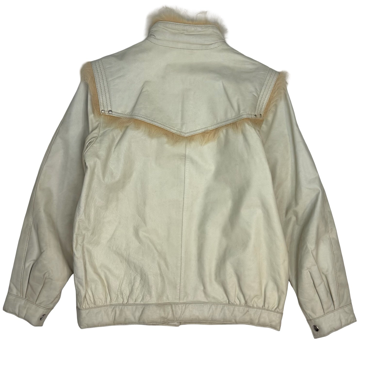 (W) Vintage Fur Trimmed Leather Jacket White