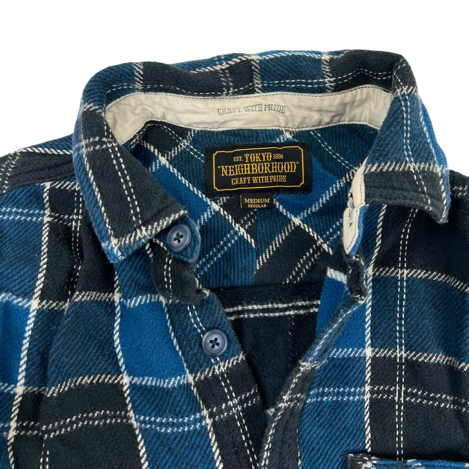 Neighborhood Lumbers Button-Up Shirt Blue Plaid Pattern