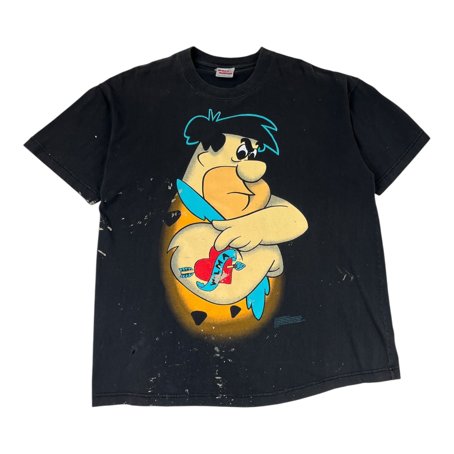 Vintage 1994 The Flintstones Fred Flintstone Tattoo T-Shirt Black