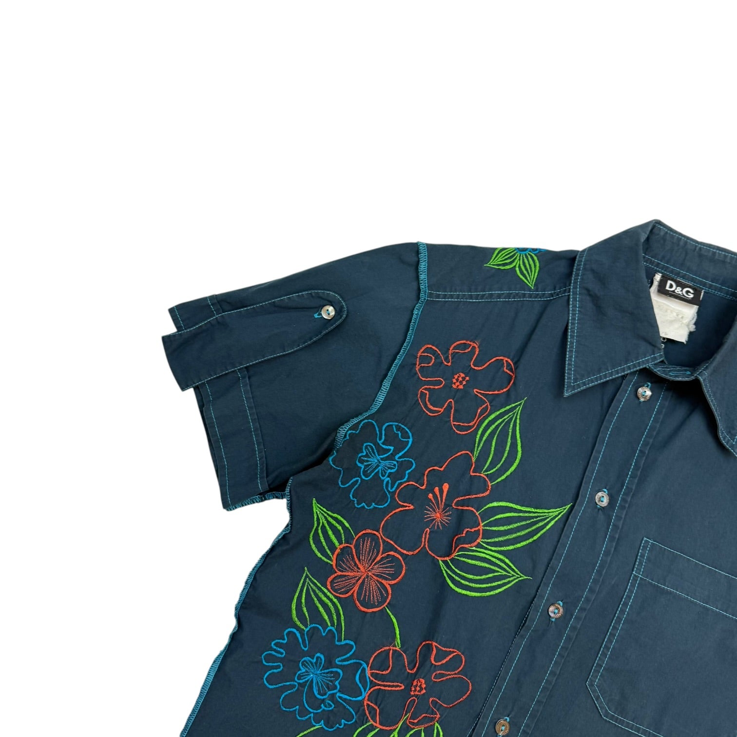 Vintage Dolce & Gabbana Floral Button Up Shirt Navy Blue