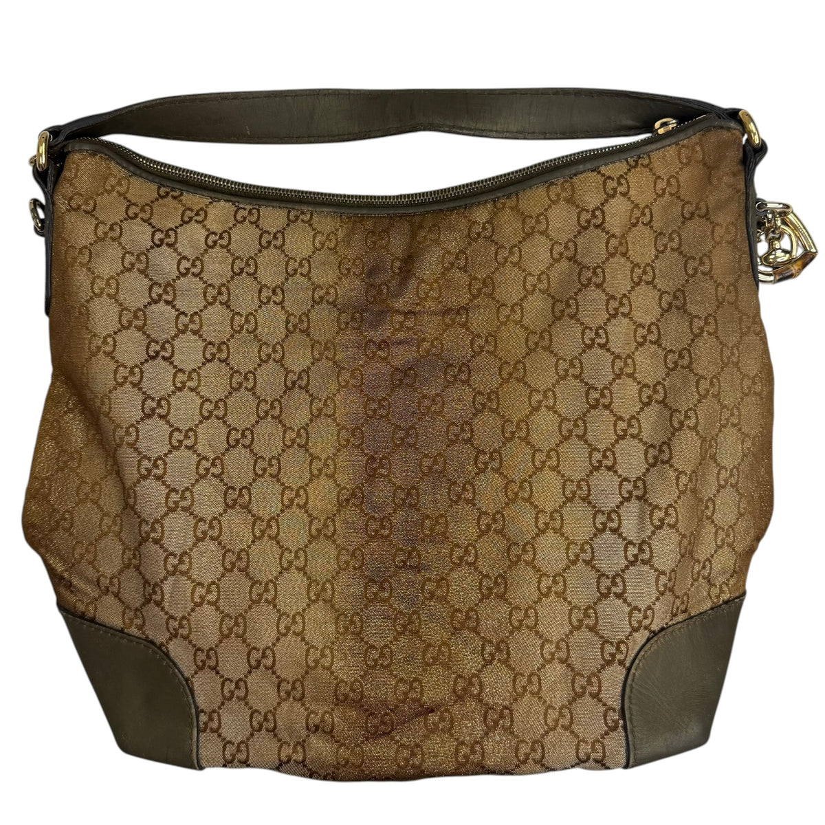 (W) Gucci GG Canvas Hobo Shoulder Bag Metallic Beige