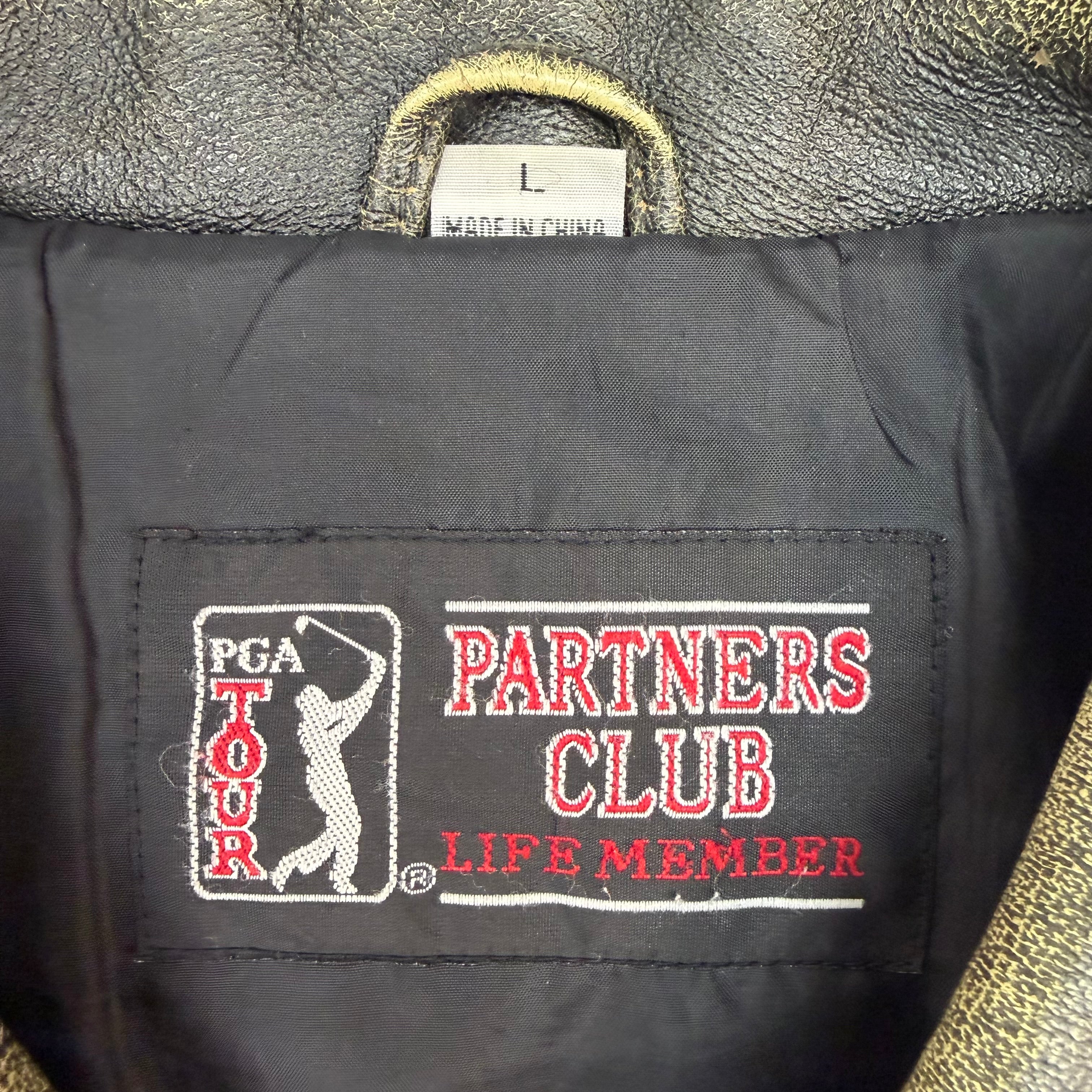 Vintage PGA Tour Partners Club Chenille Leather Jacket Black