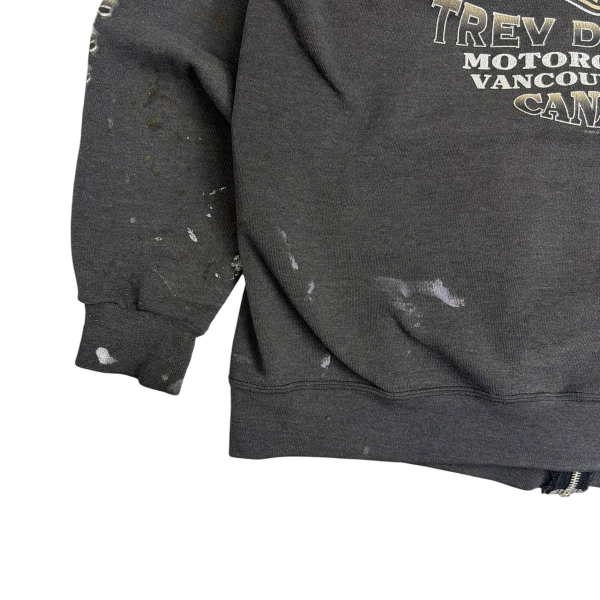 2003 Harley Davidson Paint Splatter Skull Vancouver Zip Up Faded Grey