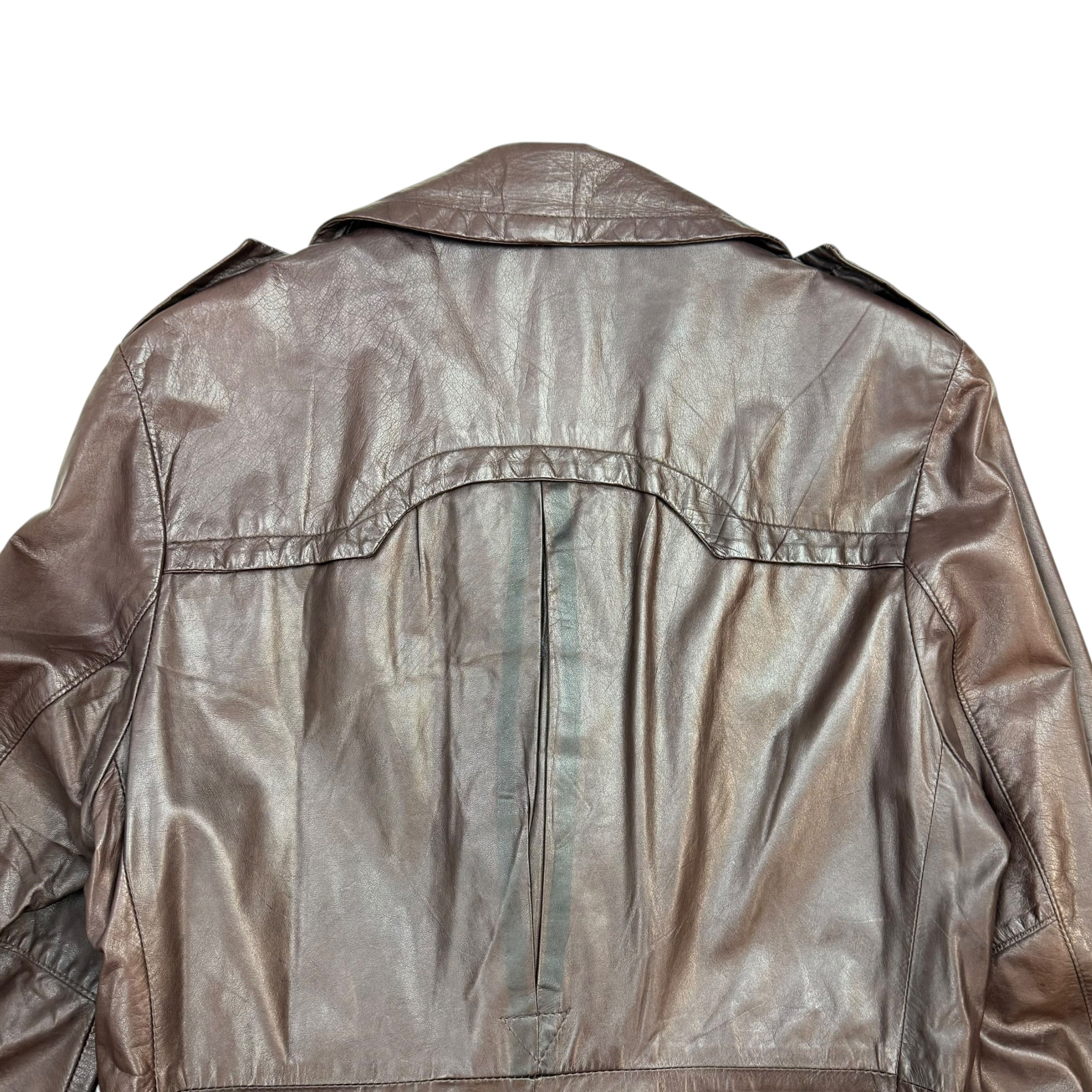 (W) Vintage Sidney Leather Trench Coat Brown
