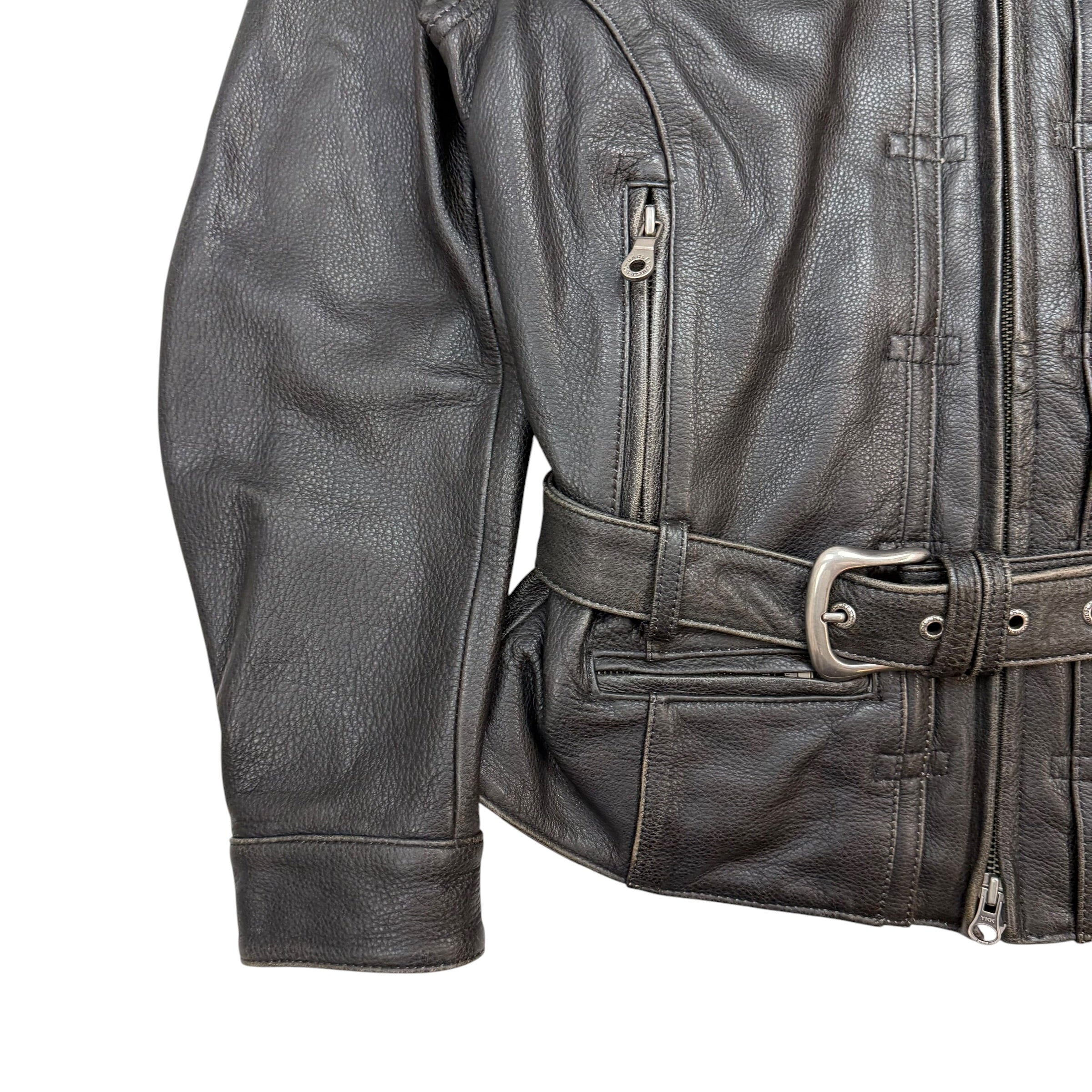(W) Vintage Harley Davidson Leather Moto Jacket Black