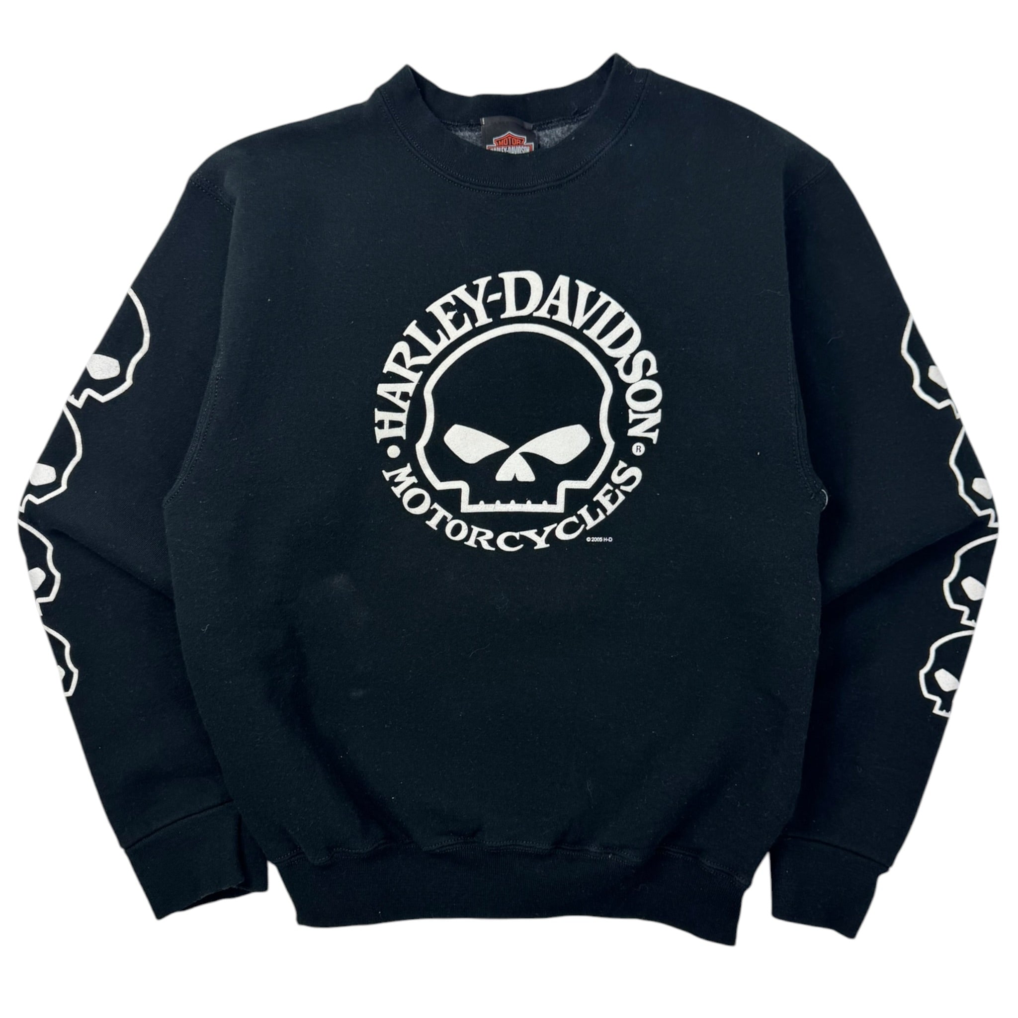 2005 Harley Davidson Skull Sleeve Print Calgary Crewneck