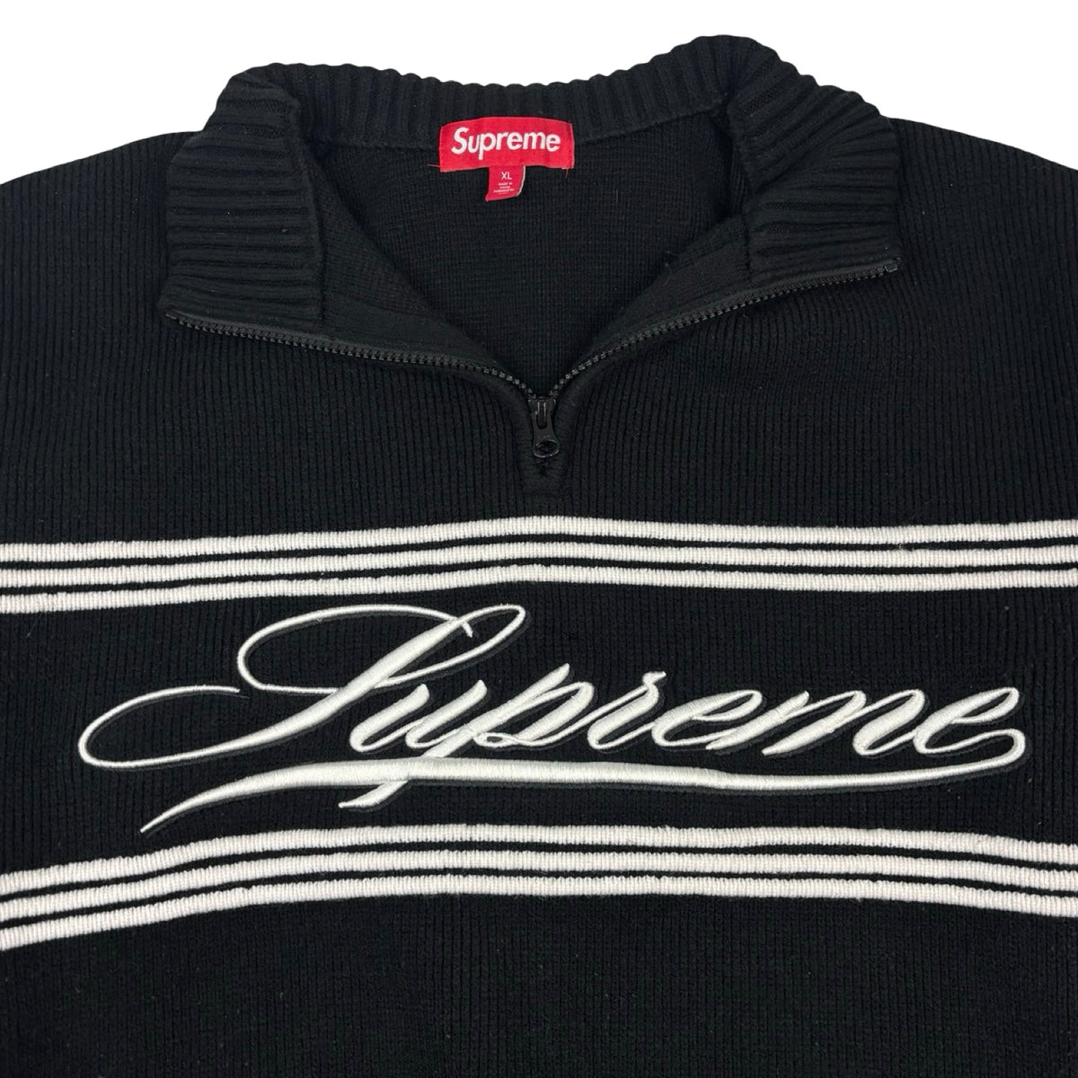 Supreme Script Stripe Half-Zip Sweater Black