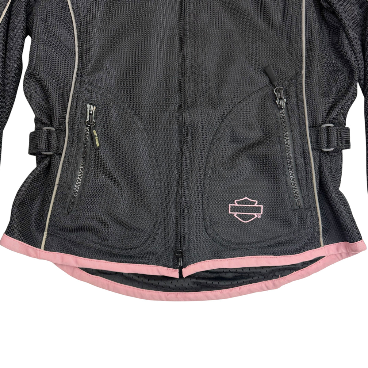 (W) Vintage Harley Davidson Mesh Motorcycle Jacket Black/Pink