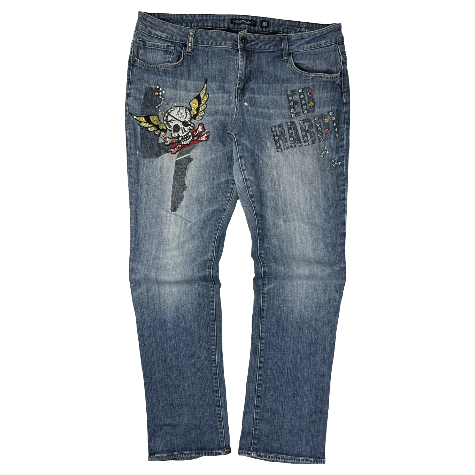 Vintage Ed Hardy Embellished Denim Bottoms Blue Wash