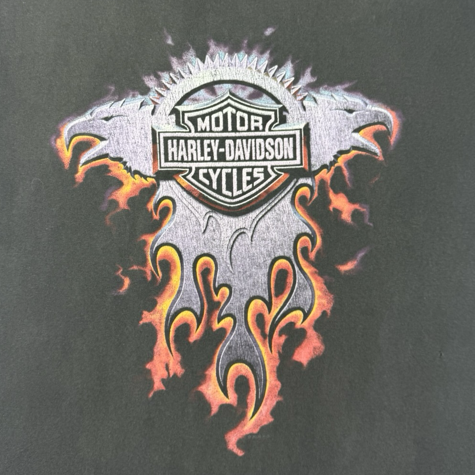 2009 Harley Davidson Flame Eagle T-Shirt Faded Black