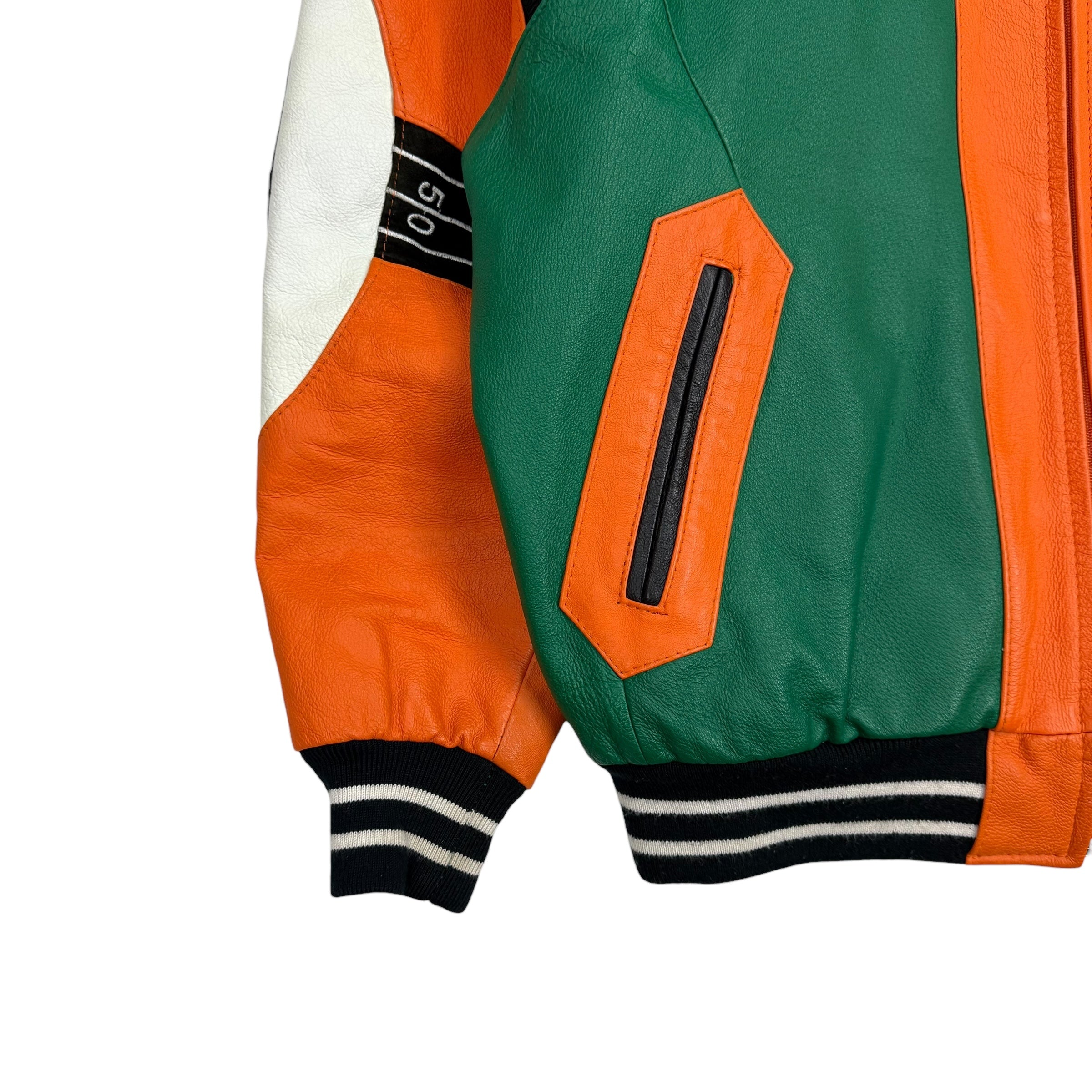 Vintage Michael Hoban Varsity Leather Football Jacket Orange/Green