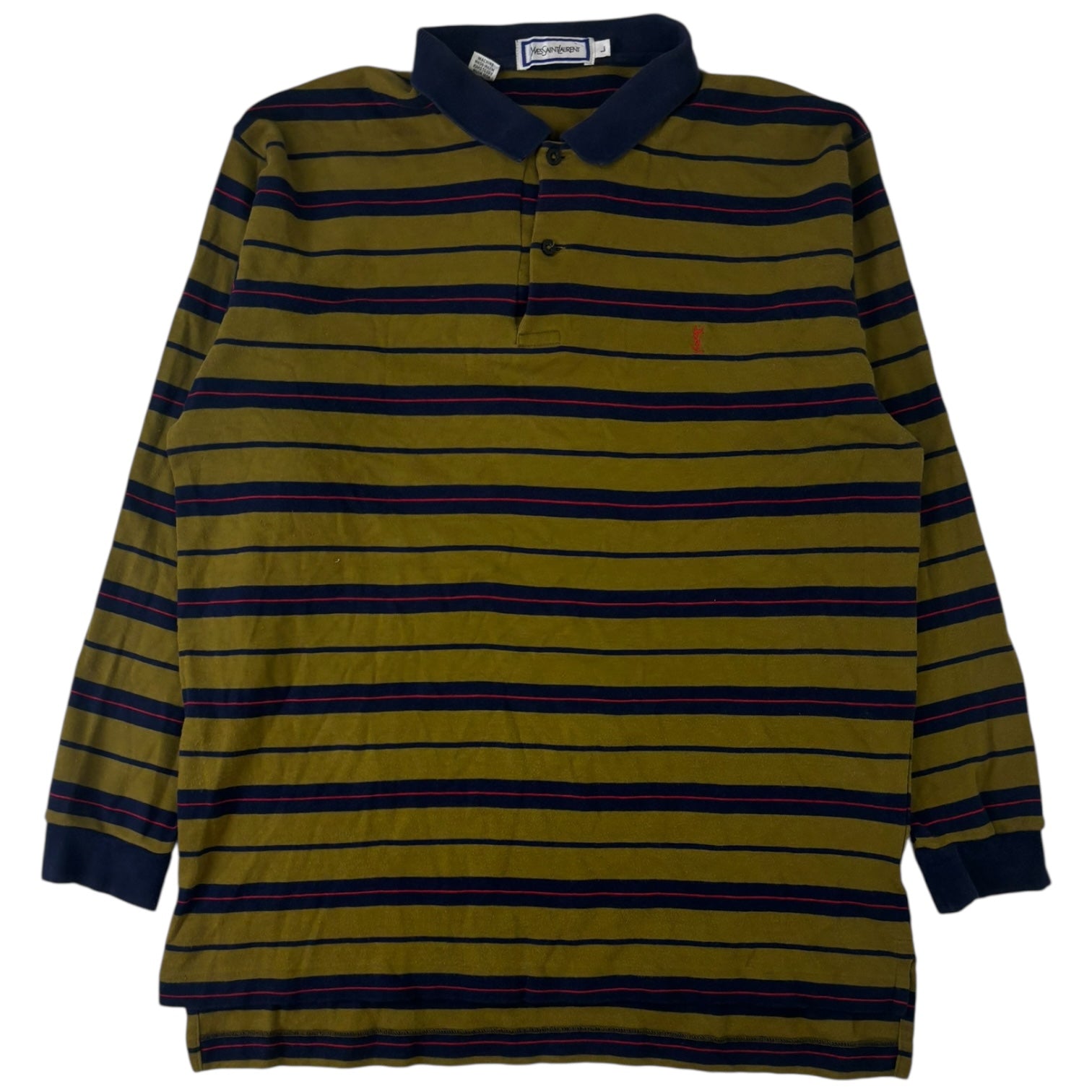 Yves Saint Laurent Striped Polo Long Sleeve T-Shirt Chartreuse