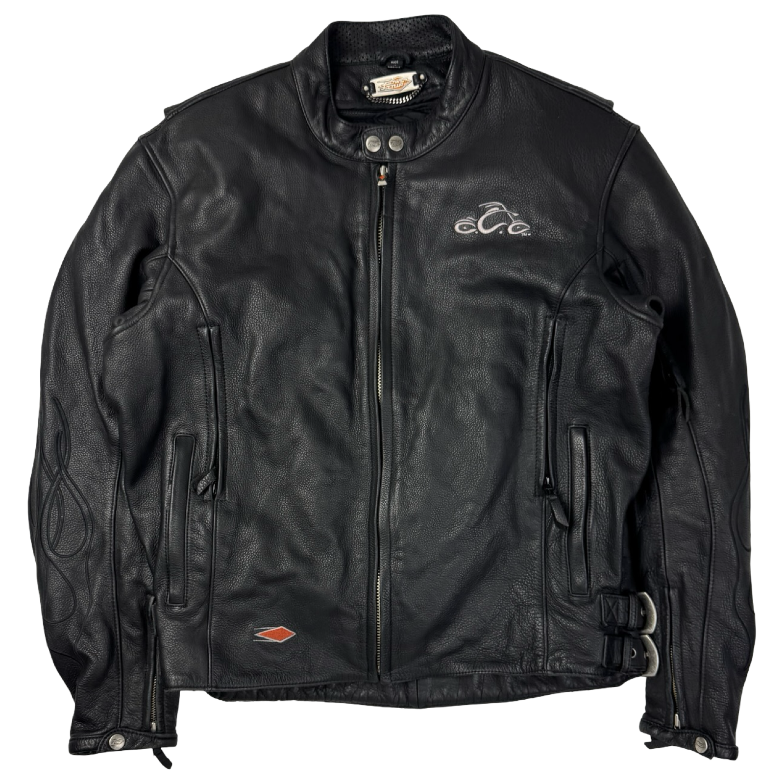 Vintage OCC Flame-Sleeve Leather Biker Jacket