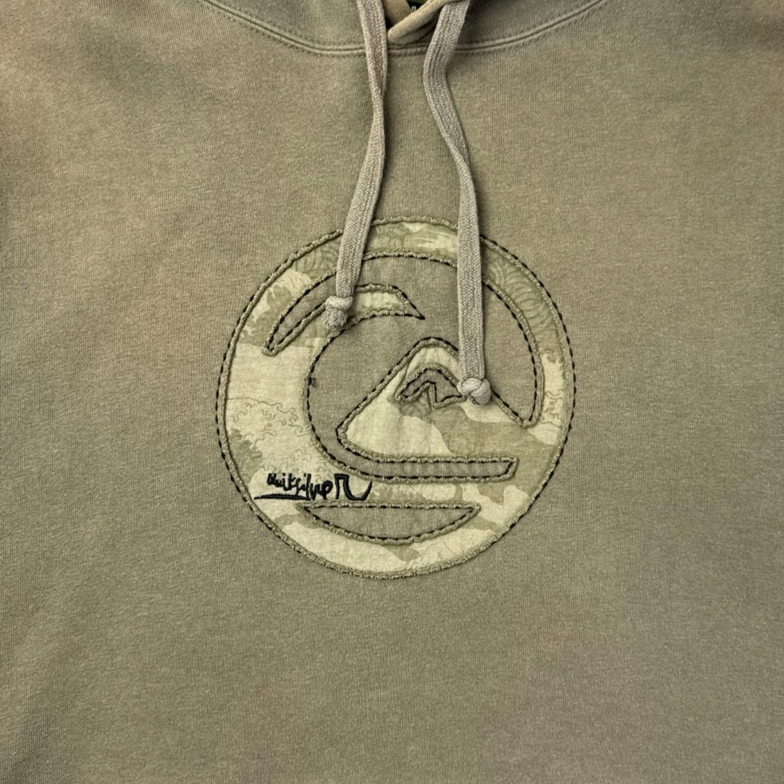 Vintage Y2K Quiksilver Embroidered Surf Hoodie Khaki