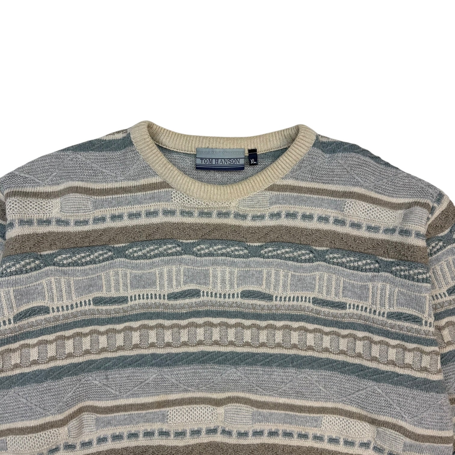 Vintage Tom Hanson Coogi Style Knit Sweater Light Blue/ Beige