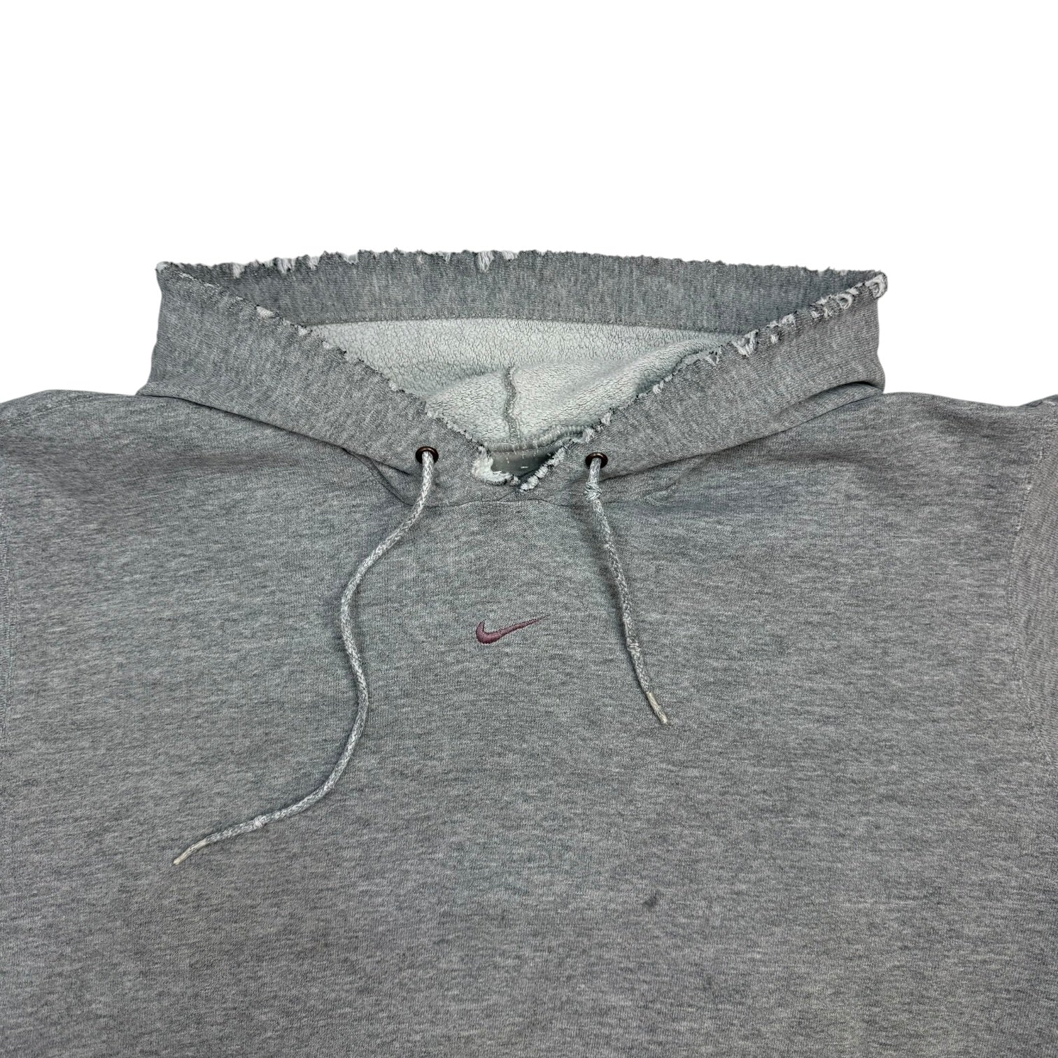 Vintage Nike Distressed Mini Centre Swoosh Hoodie Grey