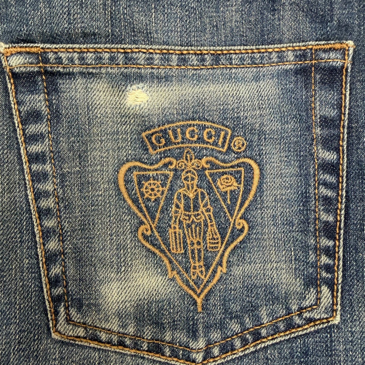 Vintage Gucci Embroidered Crest Jeans Faded Blue