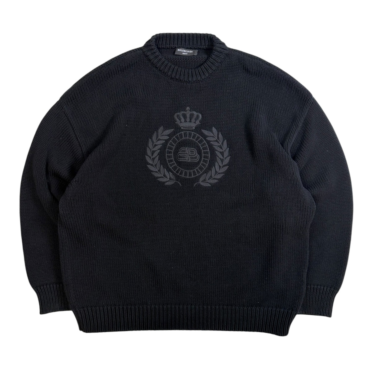 Balenciaga BB Laurel Crown Logo Crewneck Knit Sweater Black