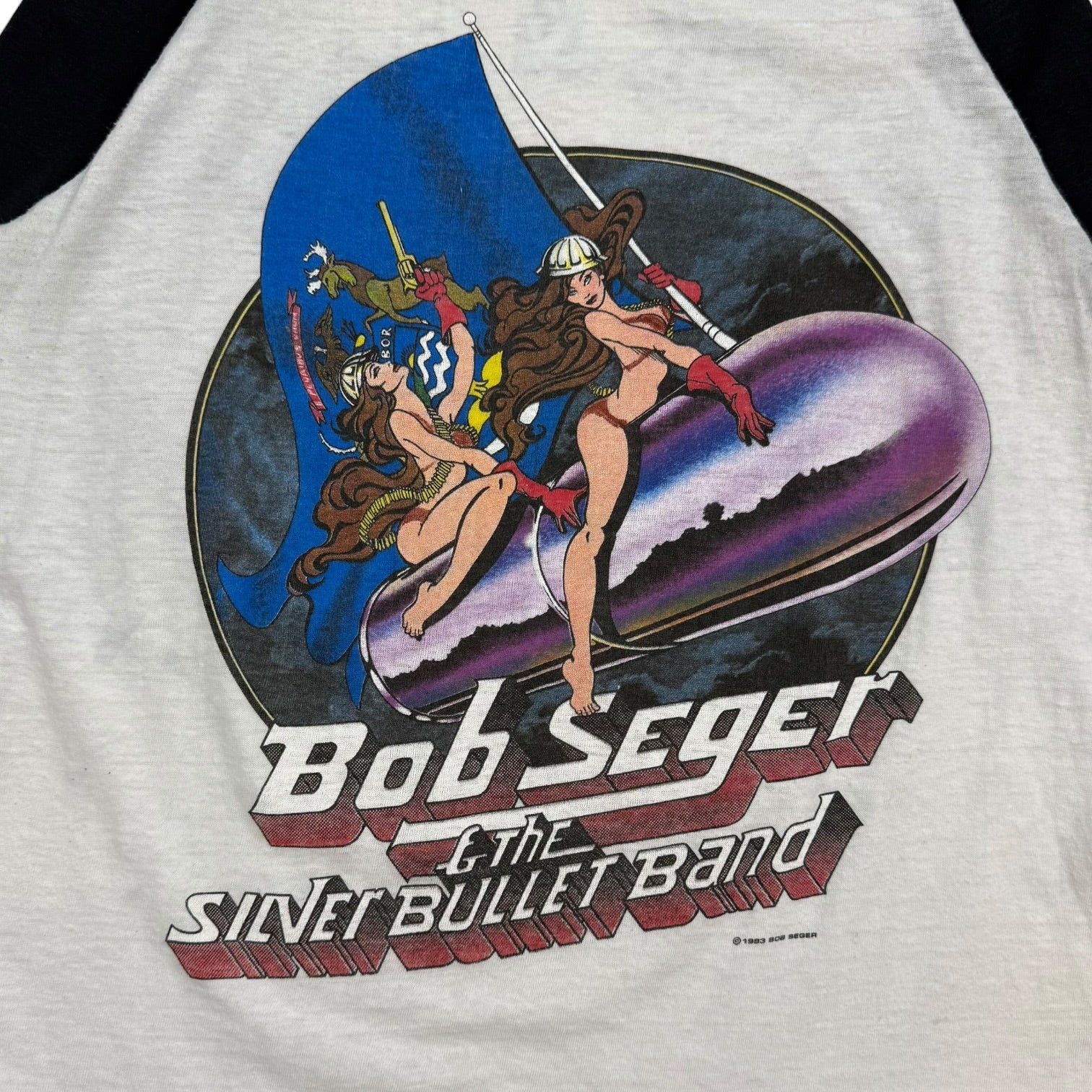 1983 Bob Seger And The Silver Bullet Band Raglan Tee Black/Whire