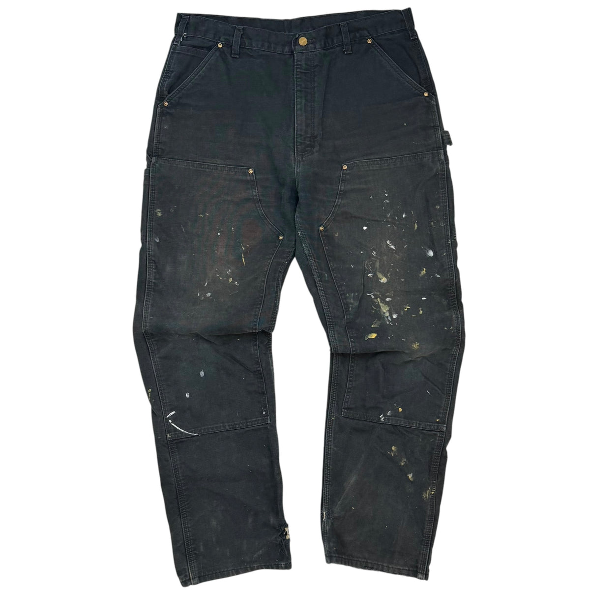 Vintage Carhartt Double Knee Blanket Lined Paint Splattered Pants Black