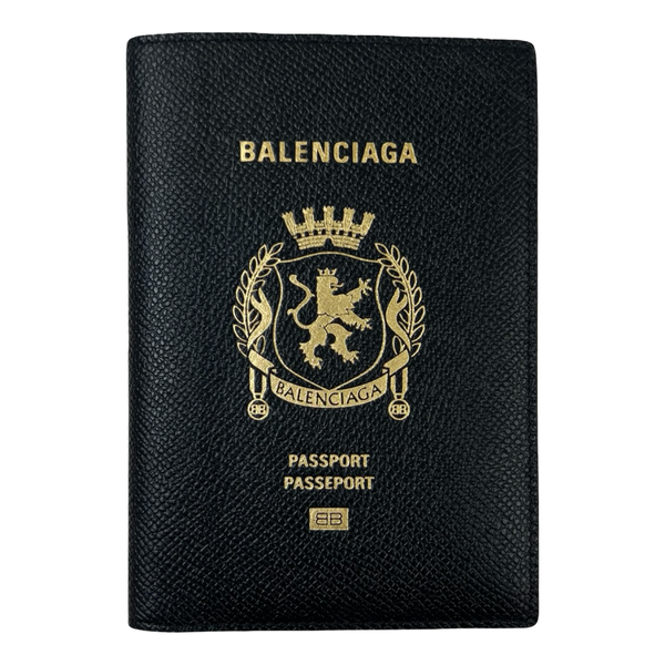 Balenciaga Grained Calfskin Passport Holder Black
