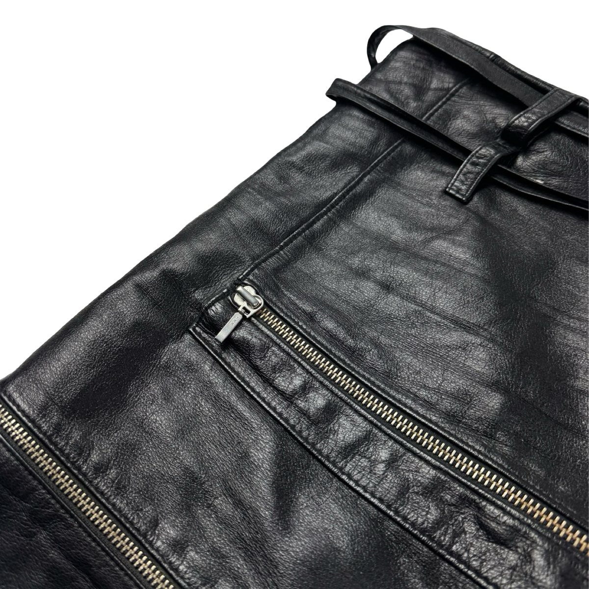 (W) Vintage 90s Danier Black Leather Zip Mini Skirt