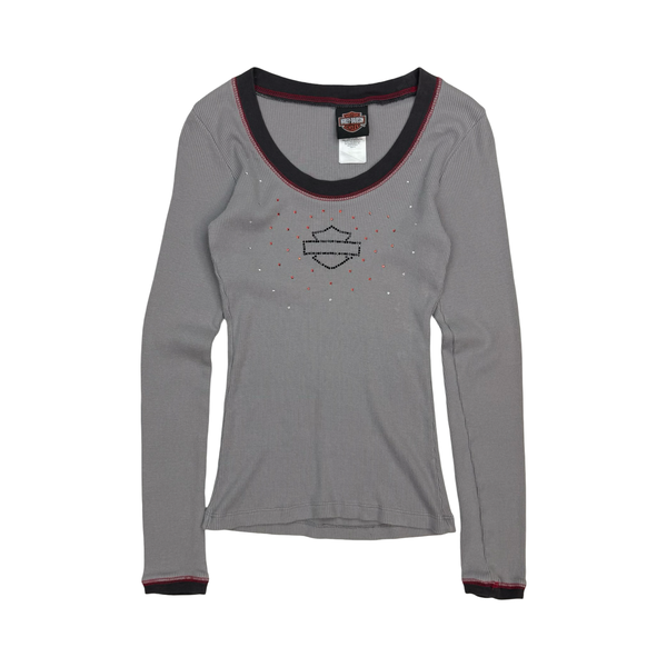(W) Vintage Harley Davidson Of Panama L/S Tee Grey