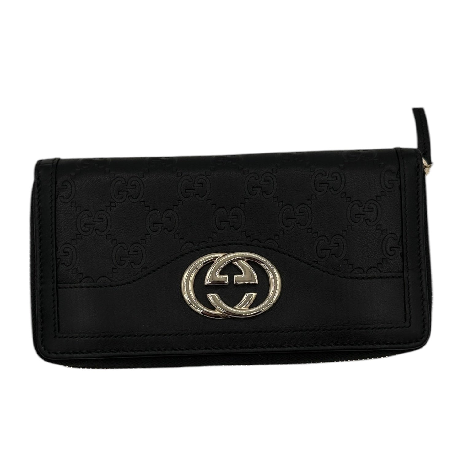 Gucci GG Monogram Leather Zipper Wallet Black