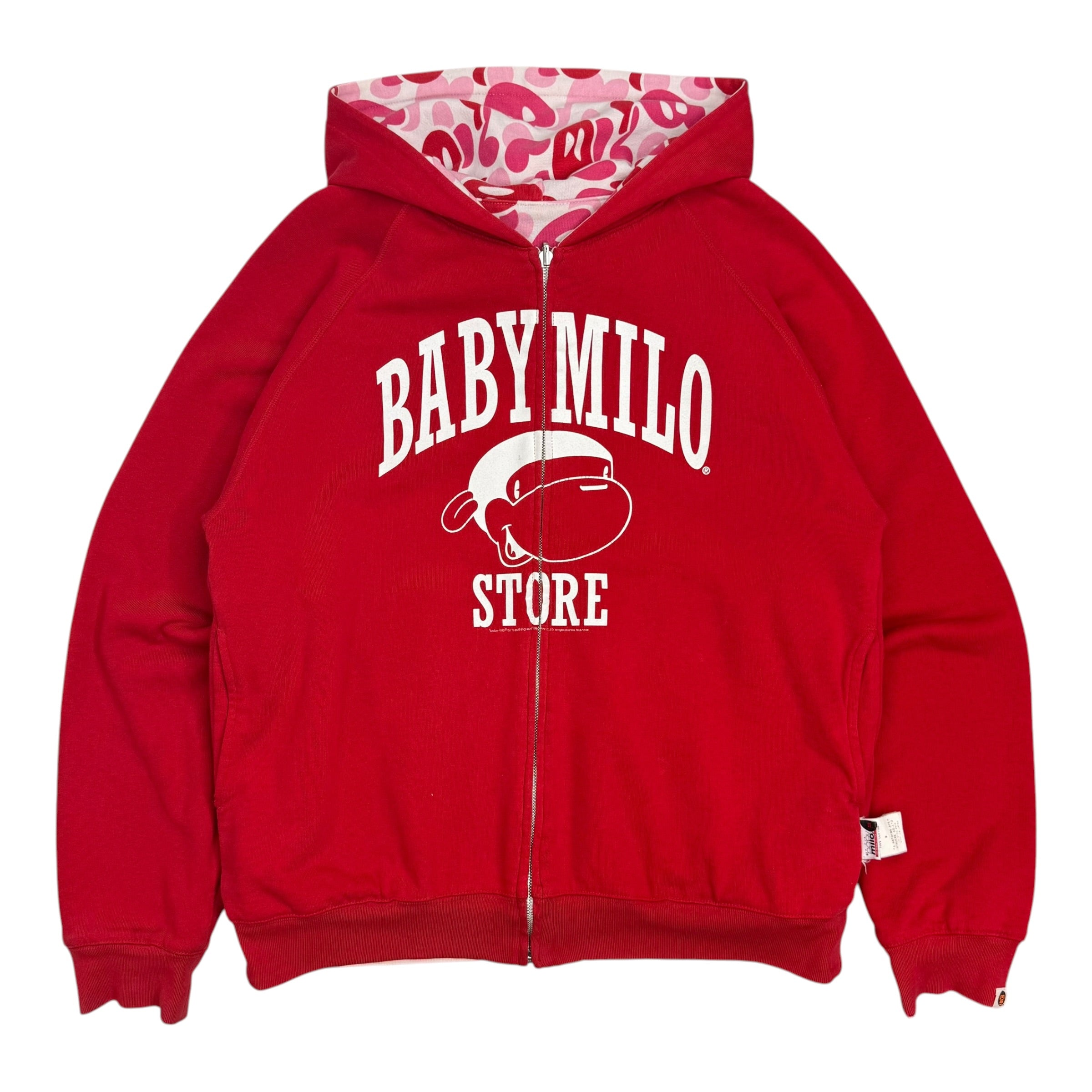 2006 A Bathing Ape BAPE Baby Milo Store Reversible Zip Hoodie Pink/Red