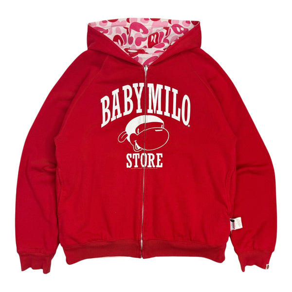 2006 A Bathing Ape BAPE Baby Milo Store Reversible Zip Hoodie Pink/Red