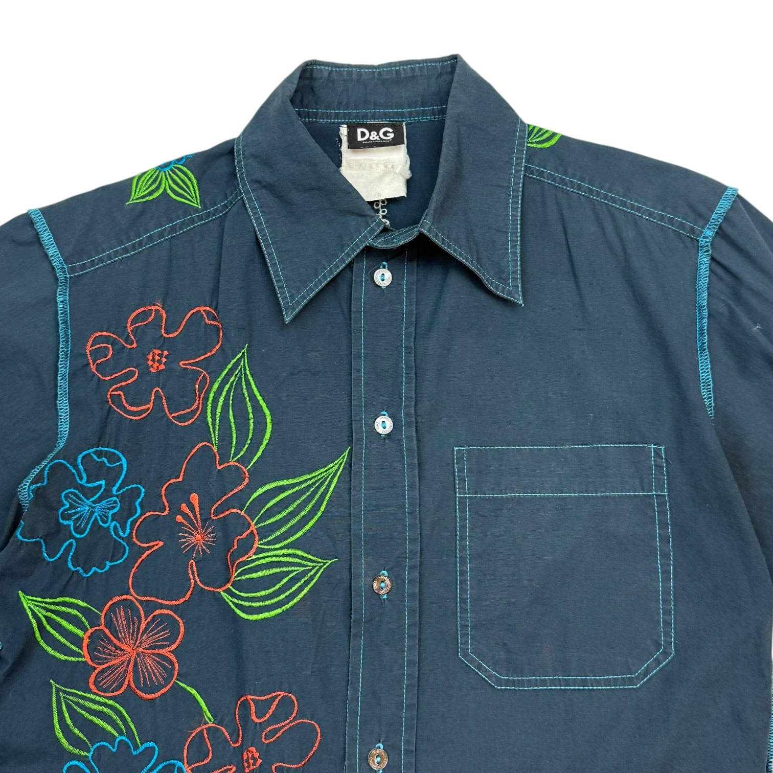 Vintage Dolce & Gabbana Floral Button Up Shirt Navy Blue