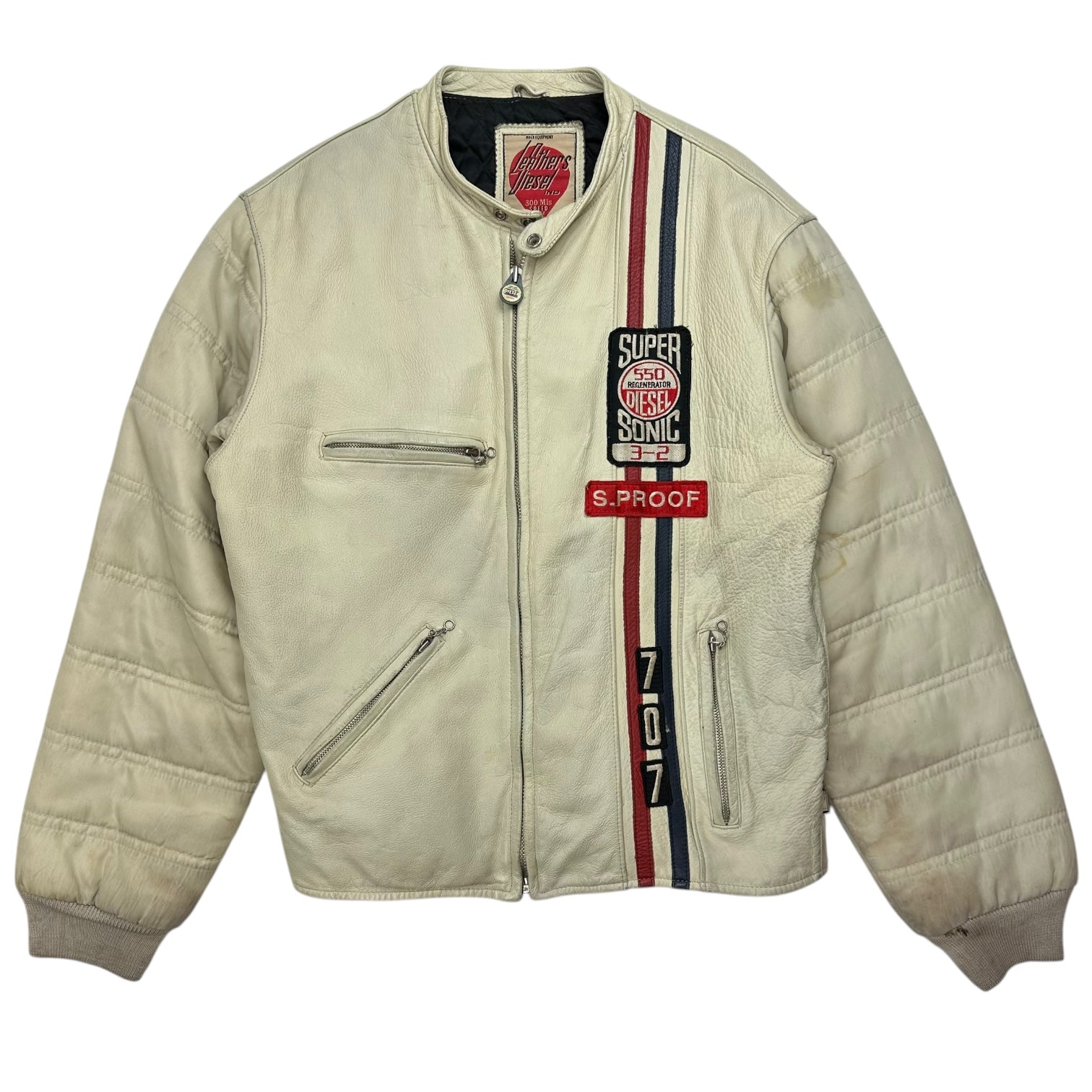 Vintage Diesel Leather Racer Jacket Cream