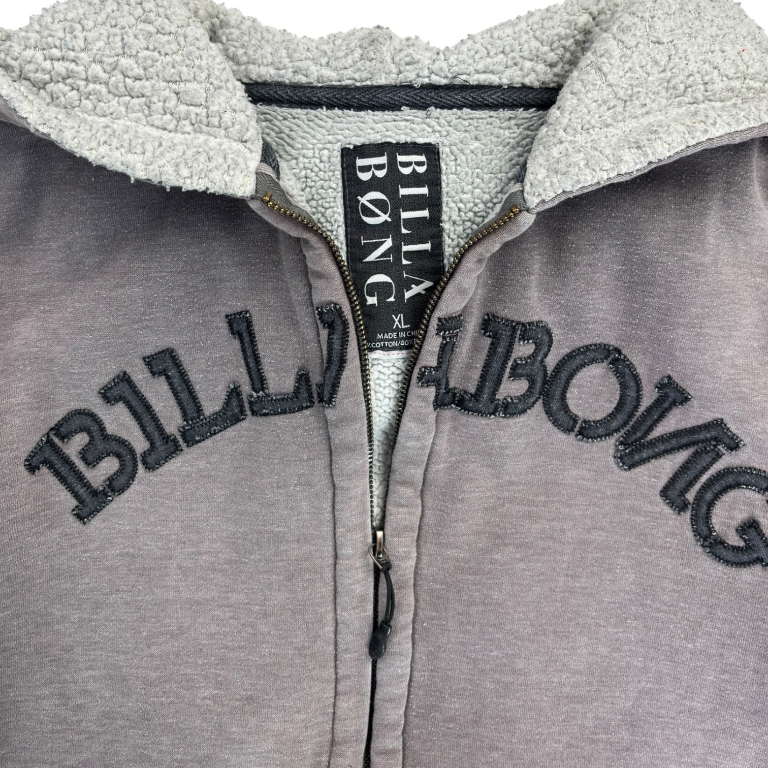 (W) Vintage Y2K Billabong Sherpa Lined Hoodie Grey