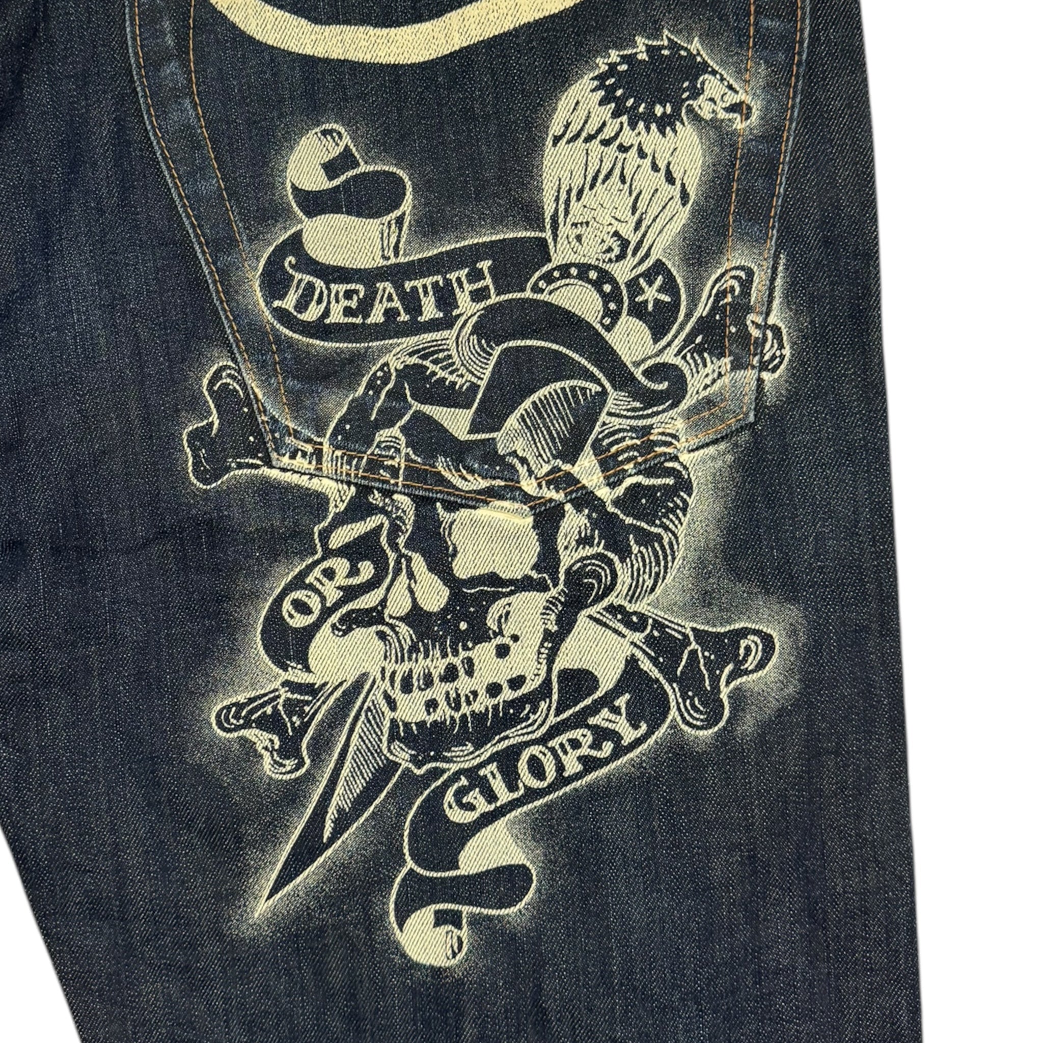 Y2K Ed Hardy Death Glory Light Wash Denim Jeans