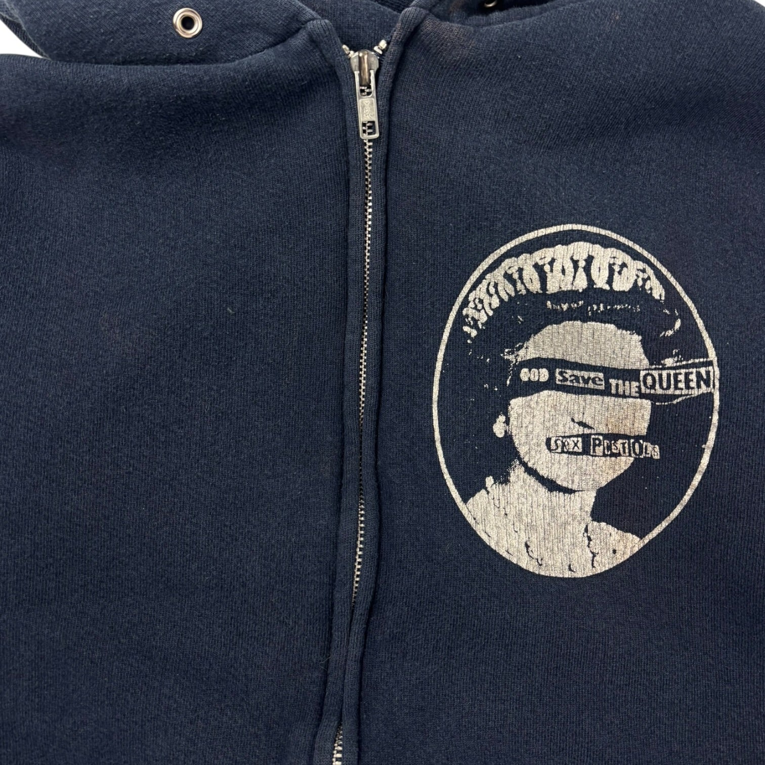 Vintage Sex Pistols 'God Save The Queen' Full Zip Hoodie Navy