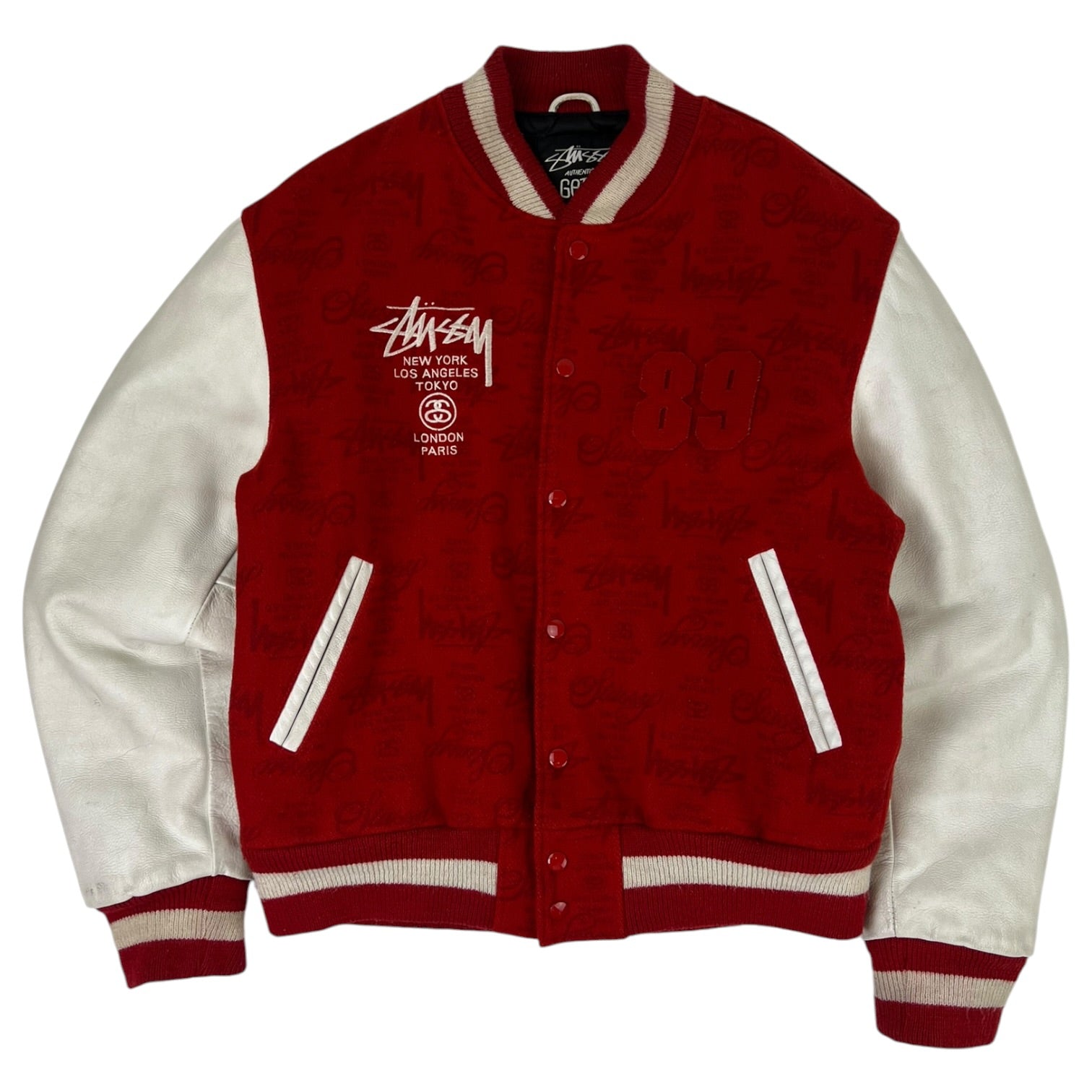 Vintage Stussy 25th Anniversary World Tour Varsity Jacket Red