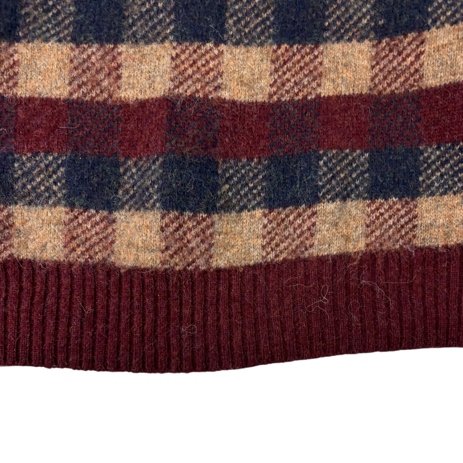 Vintage Christian Dior Wool Plaid Knit Sweater Burgundy